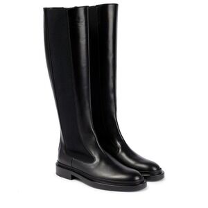 Jil Sander Black Leather Knee High Boots‎ Elastic Sides 39.5 New w/Imperfections